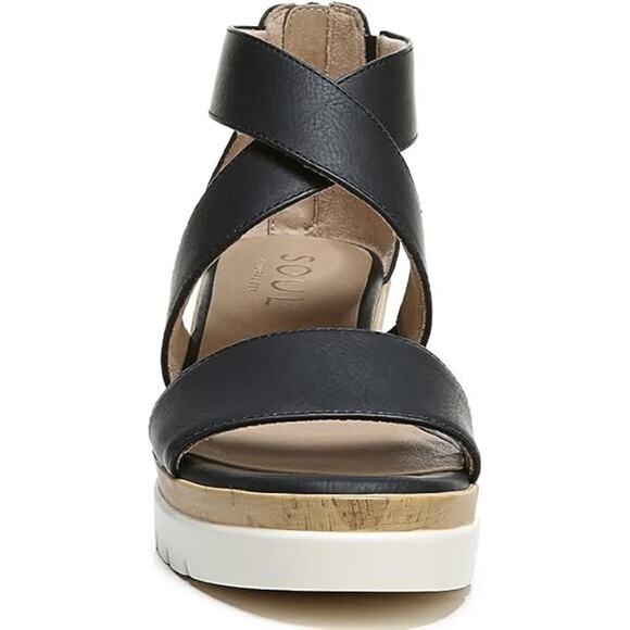 Soul Naturalizer Women's Goodtimes Ankle Strap Wedge Sandals, Black Size 8W - Picture 4 of 7